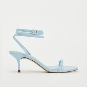 NWT. Zara Light Blue Leather Tubular Straps Heeled Sandals. Size 10.